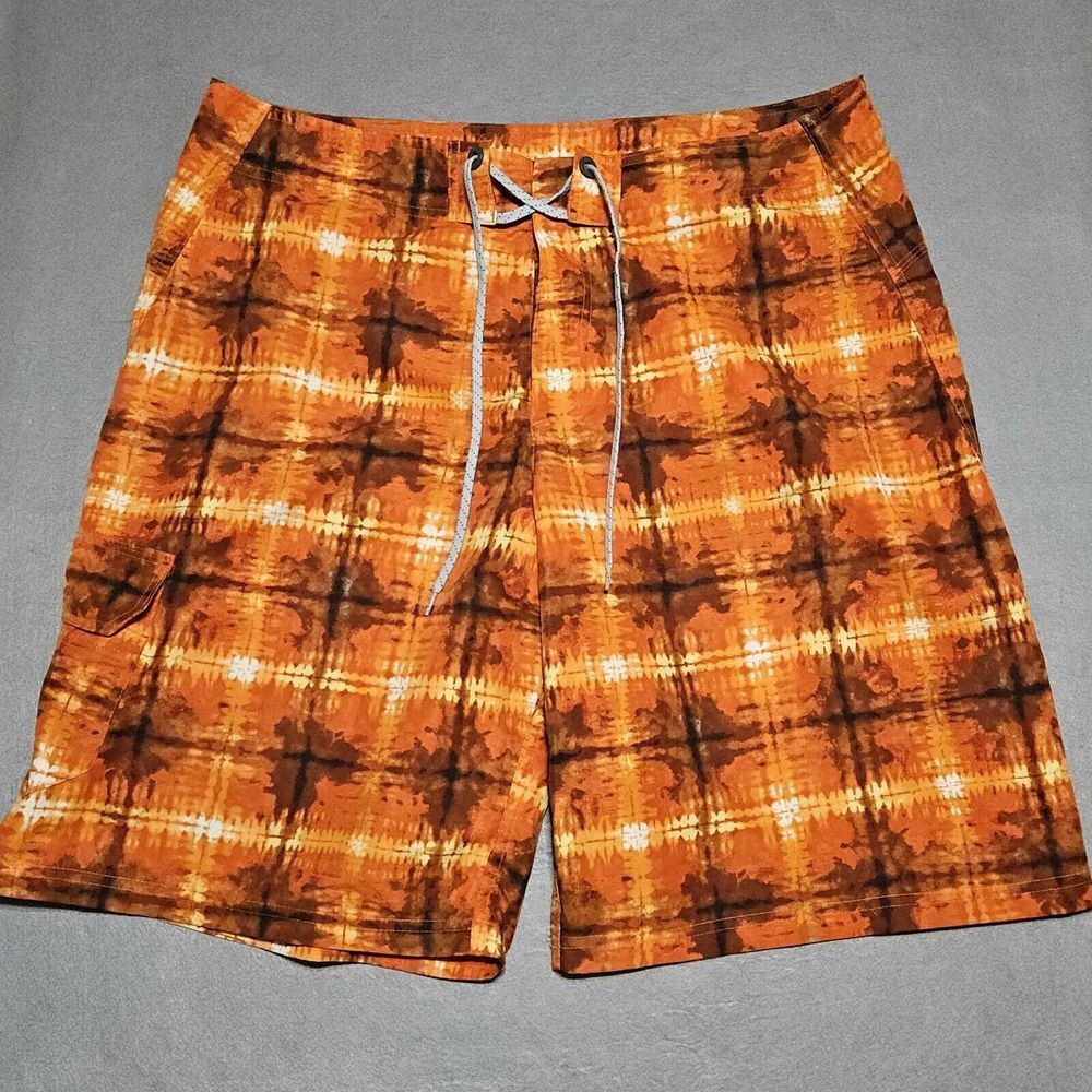Columbia Board Shorts Sz 36 Omni Shade Fishing Swim Trunks Unlined‎ Orange Geo